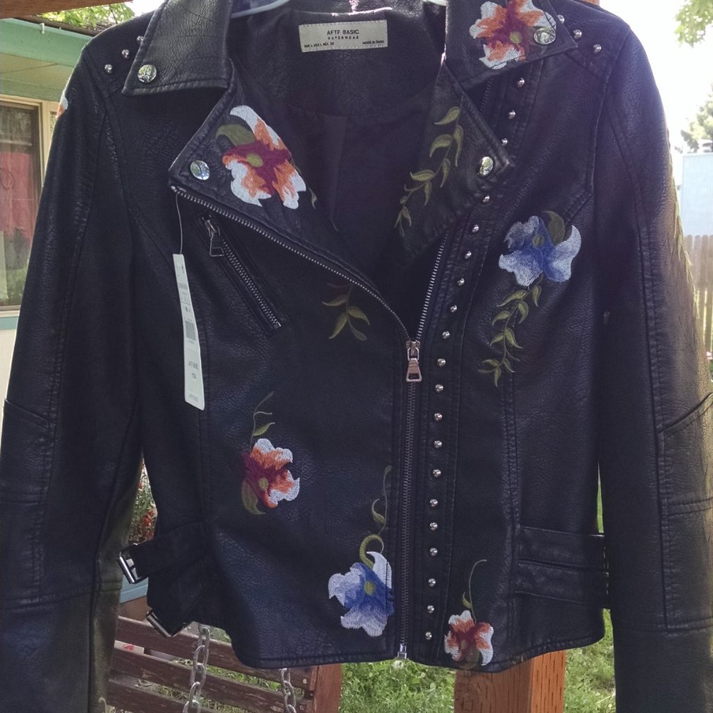 Embroidered leather jacket